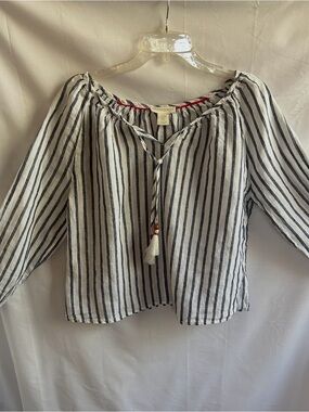 Cynthia Rowley Boho Blouse, Size Medium, Navy & White